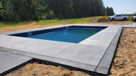 A pool deck concrete pour